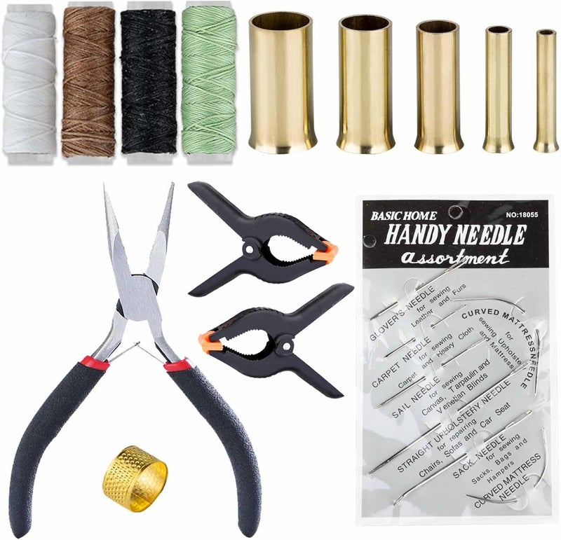 ARSTBETY Pine Needle Basket Making Set with Gauge Coiling Tool, Waxed Thread, Needle and Thimble Ring, Long Noce Pliers for Basket Making Rattan Weaving Basketry (Gold Basket Making Set with 4 Waxed Thread) - Image 1